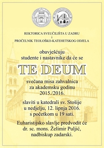 Svečana misa zahvalnica za akademsku godinu 2015./2016.